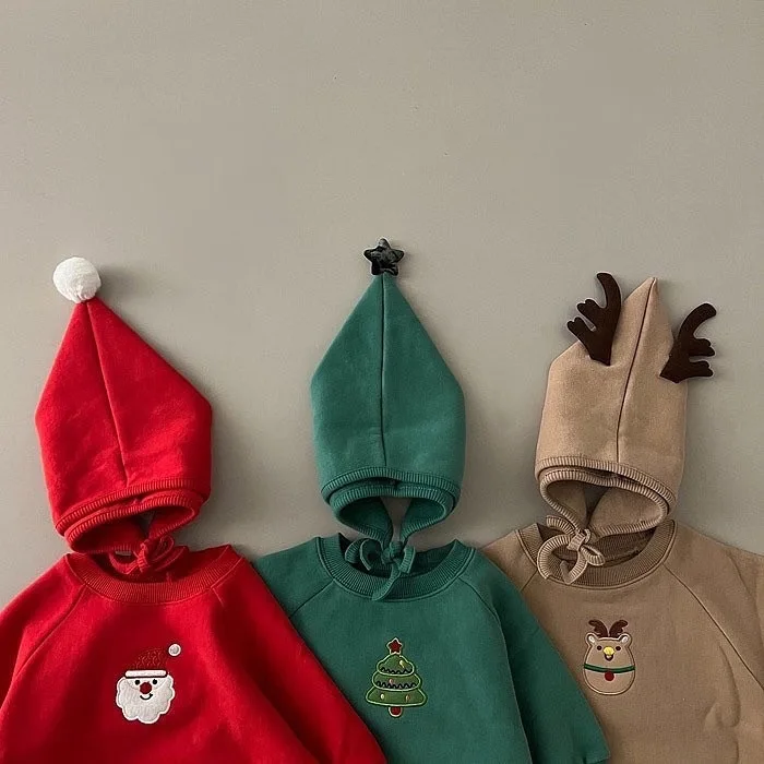 ثوب فضفاض للأطفال من القطيفة والسميكة لعيد الميلاد، لطيف ودافئ وبسيط ومطرز بالكامل، للخريف والشتاء #3
