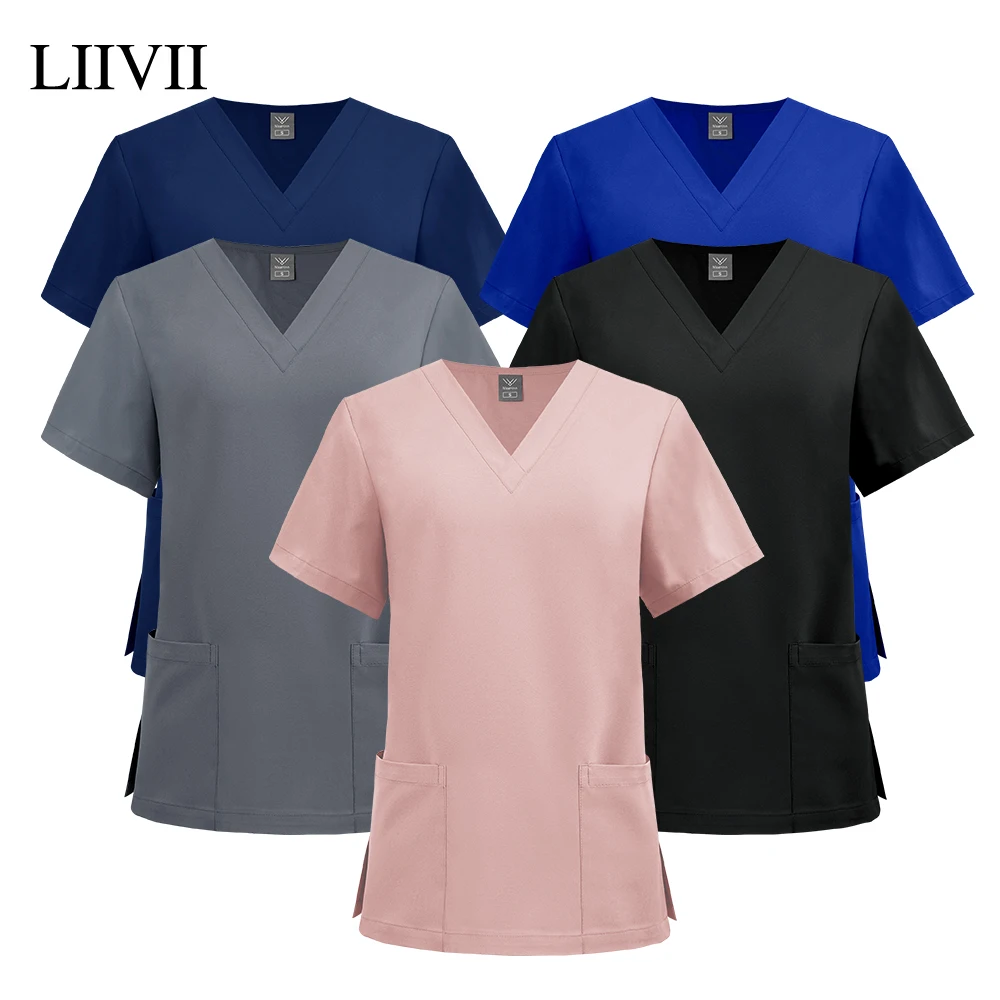 Women Scrubs Blouse Medical Nurse Surgical Accessories V-neck Comfort Unisex Clinical Scrubs Top Operating Room Work T-shirt New