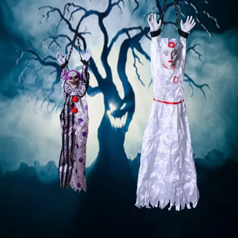 Halloween Animatronics Decoration Hanging Clown Nurse Voice Control Electric Outdoor Scary Clearance Horror Haunted House Props view 5