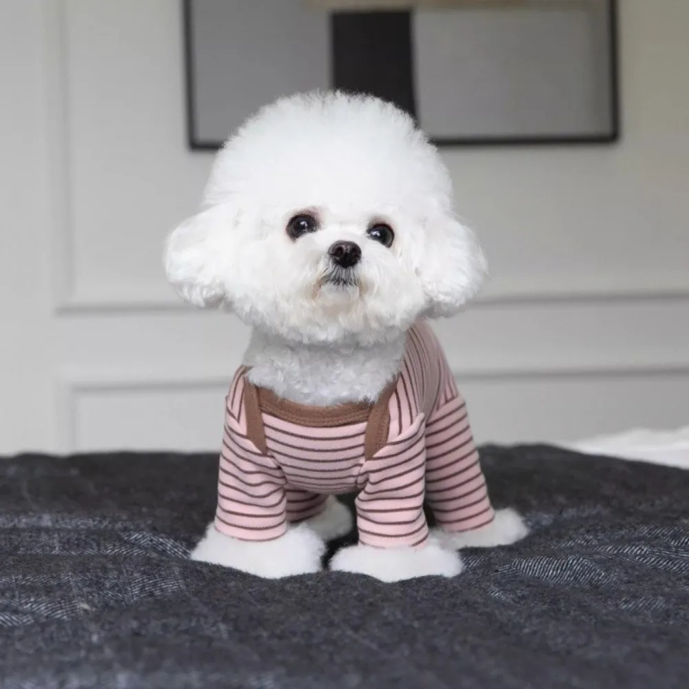 Elastic Four-Legged Dog Pajamas Long Sleeves Soft Dog Jumpsuit Belly Hugging Anti-licking Striped Dog Base Shirt Indoor Outfit