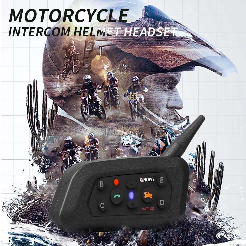 V6 Plus دراجة نارية خوذة الاتصال الداخلي 2-Way 1500M سماعة رأس بخاصية البلوتوث نظام الاتصالات مقاوم للماء صوت مساعد الحد من الضوضاء