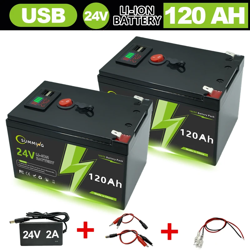 

24V 18650 Lithium Battery 120Ah LiFePO4 4000+ Deep Cycles Built-in BMS,for UPS, Kayak Fish Finder, Solar Panel,Power Wheels