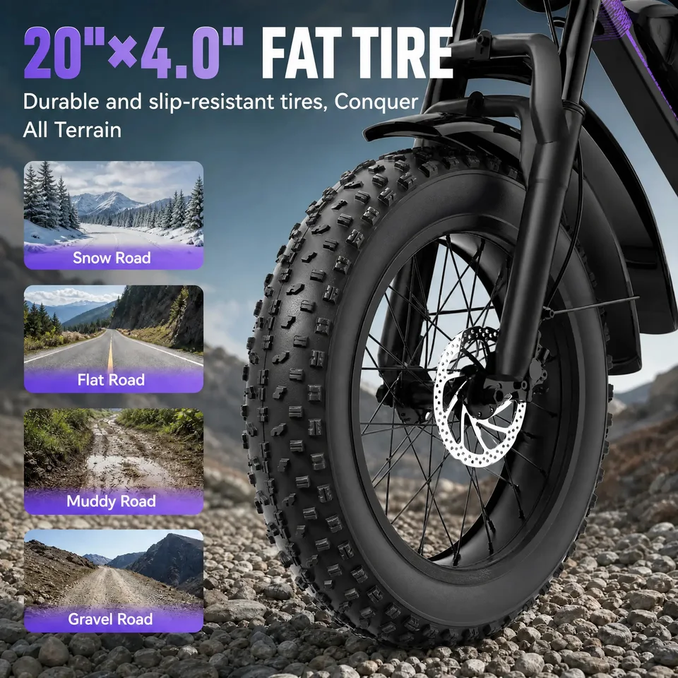 1500W Peak Electric Fat Tire Bike 48V 20AH Removable Battery 28MPH Full Suspension Dual Hydraulic Disc Brake Adult All Terrain Ebike for Off-Road image 6
