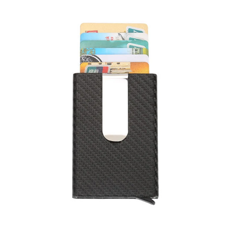 Aluminum Bank Card Case Metal Card Wallet With Money Clip Carbon Fiber Style Automatic Business Credit Card Holder For Man Women