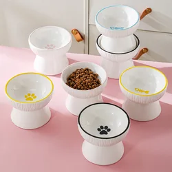 Pet Supplies Cat Bowls Eating And Drinking Water Ceramic Protection For Cervical Spine High Feet And Preventing Tipping Over