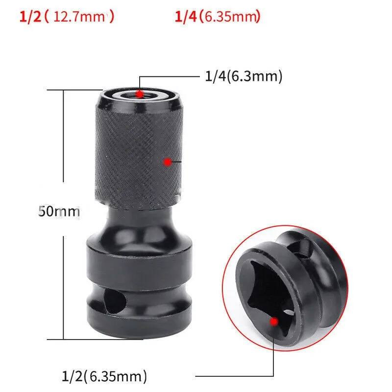 Adaptador de zócalo convertidor, vástago hexagonal de 1/2 ", accionamiento a 1/4", brocas de impacto de vástago hexagonal, controlador para llave de impacto