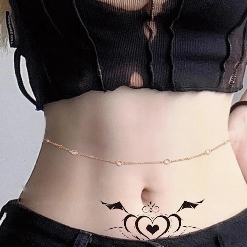 Waterproof temporary tattoo stickers body henna waist chest black angel tattoo stickers glitter tattoo fake tattoo women