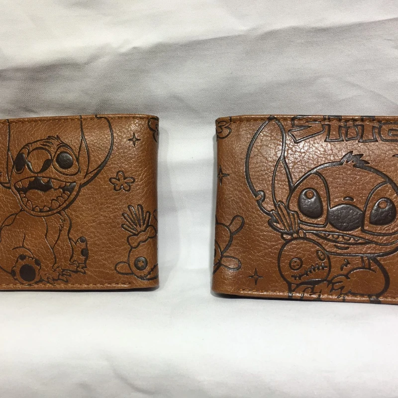 MINISO Disney Lilo and Stitch Embossed Short Coin Purse Student Fashion Leather Wallet for Men and Women