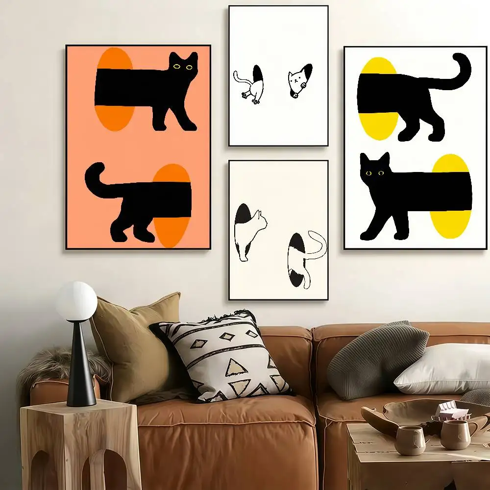 Minimalist Cat Pass-Through Art Poster Stickers Classic Art Print Retro Wall Decor HD Living Room Home Poster Festival Gift