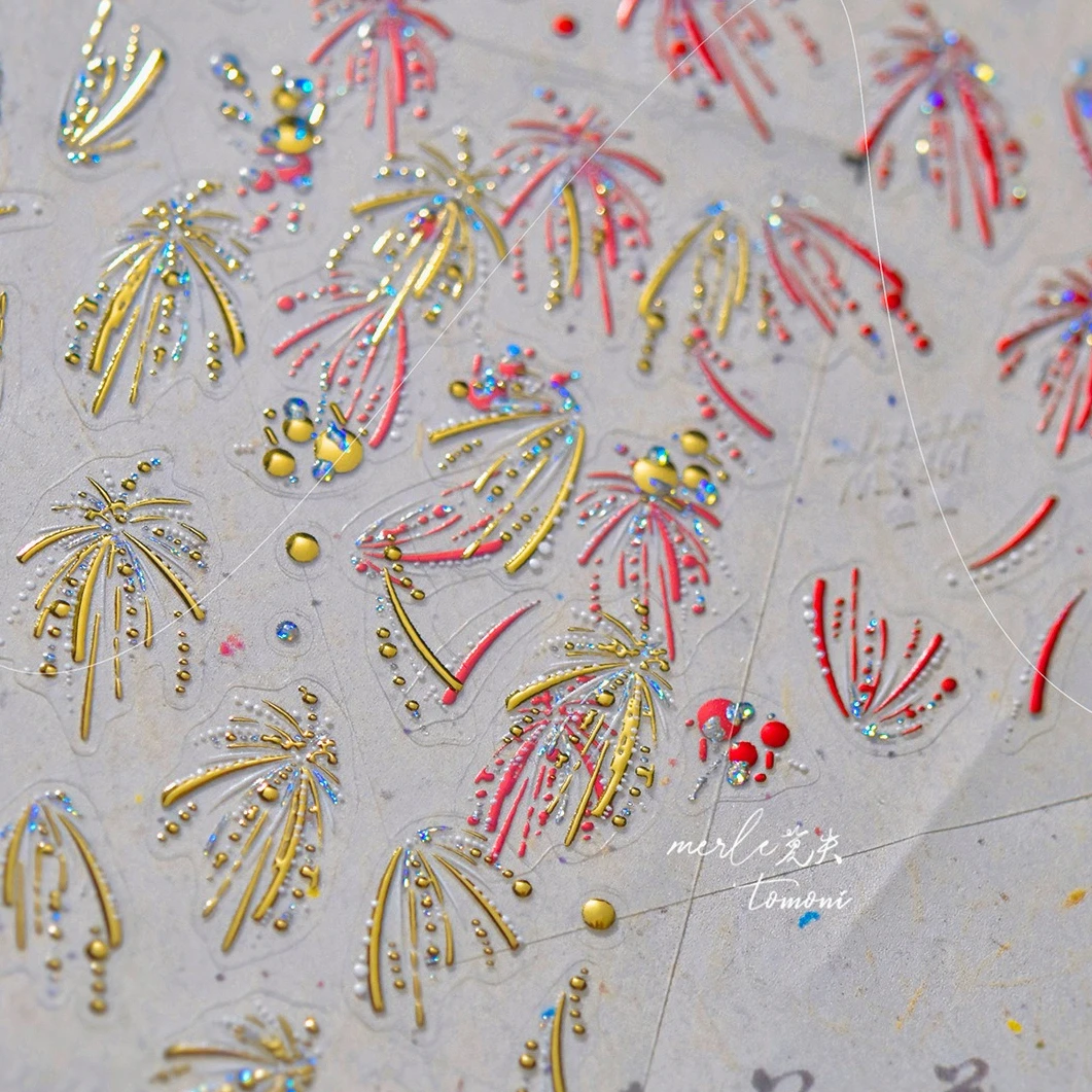 Fuochi d'artificio in oro rosso Cappello da leone Capodanno cinese Nodo Petardo Lanterna Fai da te Sollievo Autoadesivo Adesivi per nail art Decalcomanie per manicure