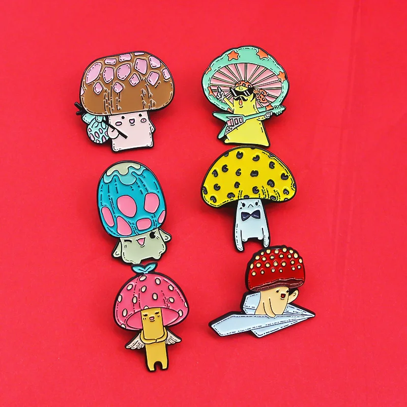 singer Guitar Angel Wing Mushroom head Pin Lapel For Kids Friends Jewelry Cartoon Mushroom Baby Enamel Brooch Paper Plane Rock