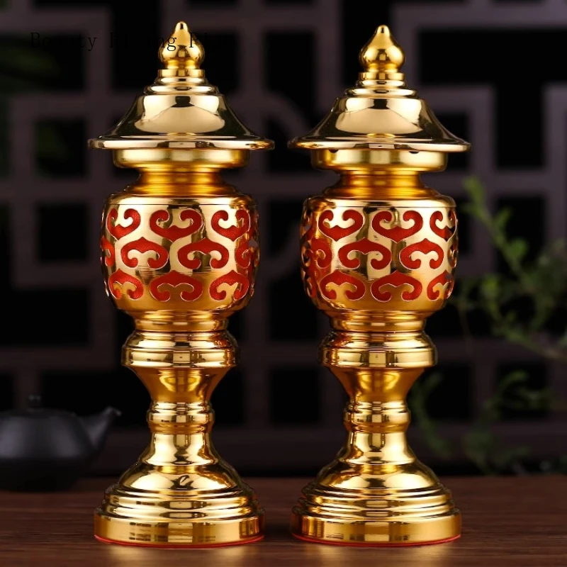 

Red high-quality zinc alloy Simulated candlestick Buddhist utensils Used to pray for good luck, health, and peace 1pcs