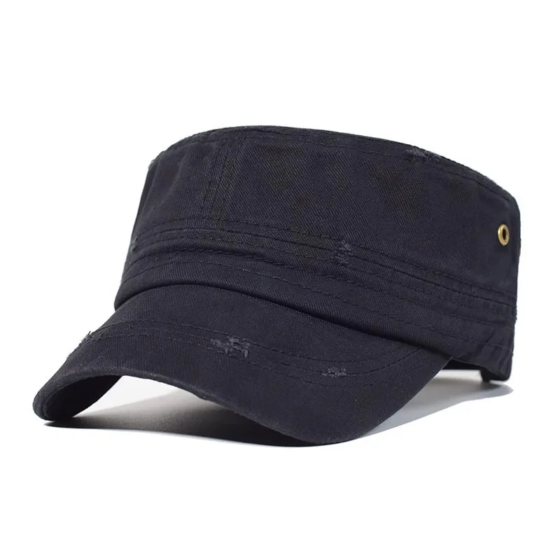 Cotton Washed Flat top Solid Color Outdoor Sun Protection Hiking Men's Brimmed Export Style Solid Color Breathable