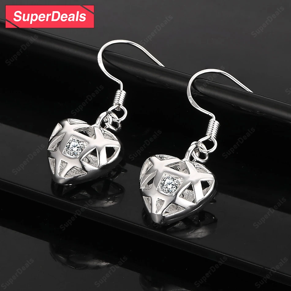 

SuperDeals Noble Luxury Zircon 925 Sterling Silver Heart Drop Earring Valentine's Day Gift Beautiful Jewelry Gift Birthday Party