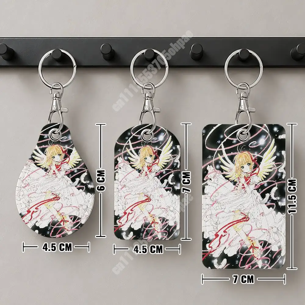 S-Sakura Kinomoto C-Cardcaptor Anime Leather Keychain Card Holder for Airtag & Luggage Tags Casual Tracker Cover