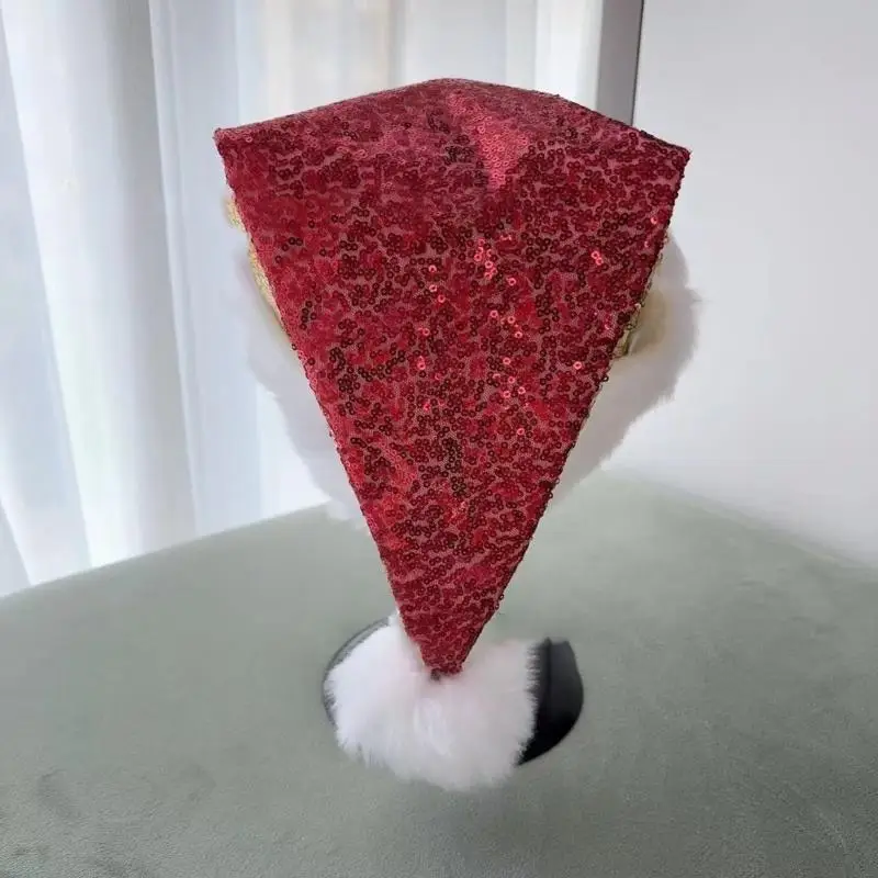 39BD Christmas Hats for Holiday Celebration Festival Props Hat All Age Sequined Santa Caps Party Gathering Headwear