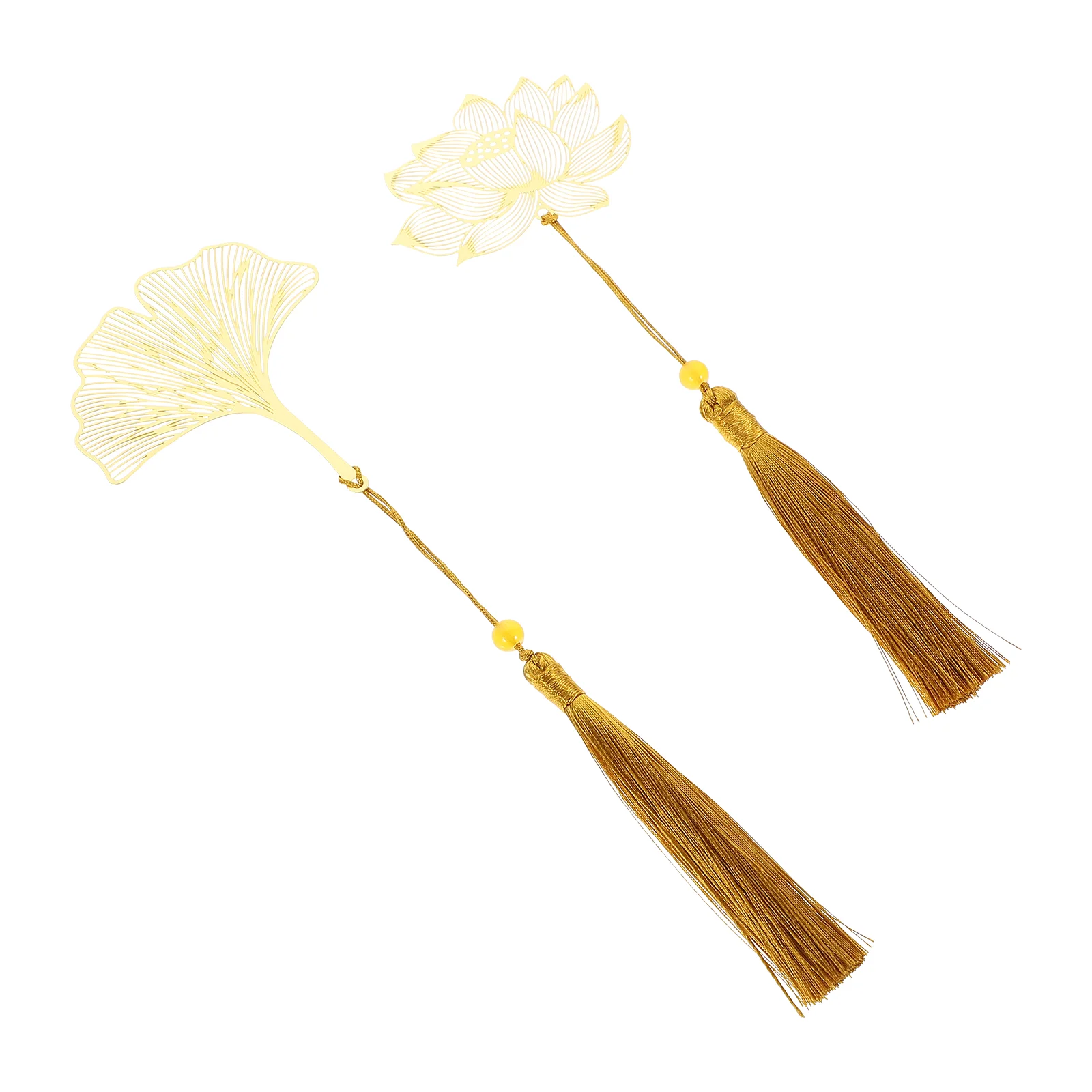 2 Pcs Leaves Metal Bookmark Student Bookmarks Retro Gift Tags 7X6X02CM Tassel Design