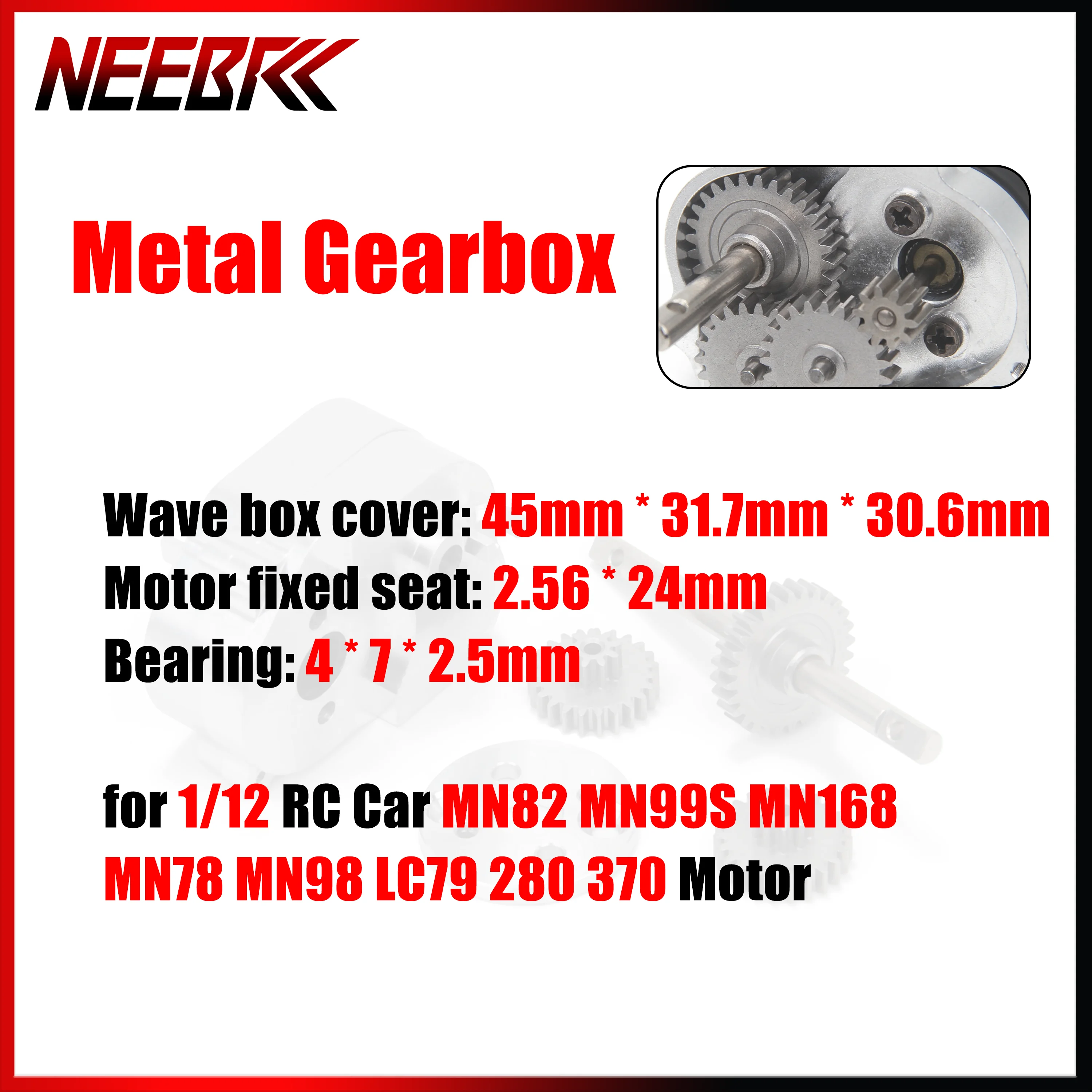 

Metal Gearbox Transmission Gear Box Adapter Plate Set for 1/12 RC Car MN82 MN99S MN168 MN78 MN98 LC79 280 370 Motor Upgrade Part