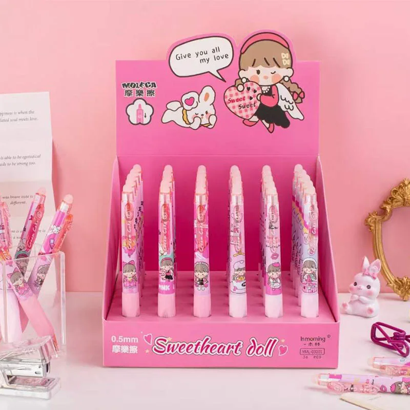 

36pcs/lot Kawaii Girl Erasable Gel Pen Cute 0.5mm Signature Pens School writing Supply Promotional Gift