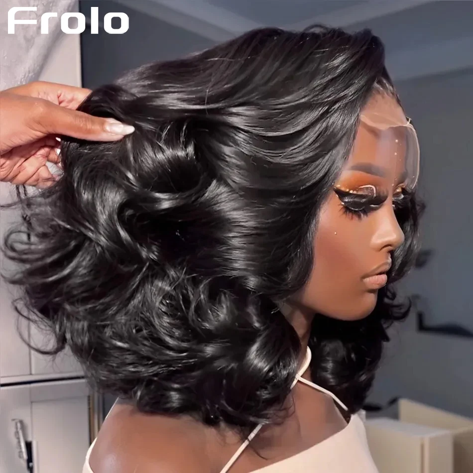 

Бесшовные короткие парики-боб из натуральных волос с эффектом Body Wave, готовые к носке, с HD-кружевной застежкой 5x5 и фронтальным кружевом 13x6, натуральный черный цвет, плотность 250%