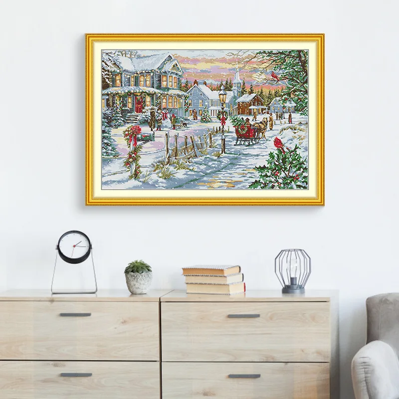 

Soulgift Новый набор для вышивки крестом с предварительной печатью, штампованные нитки DMC 9CT/11CT/14CT/16CT, набор для вышивания - Snowy Christmas Eve