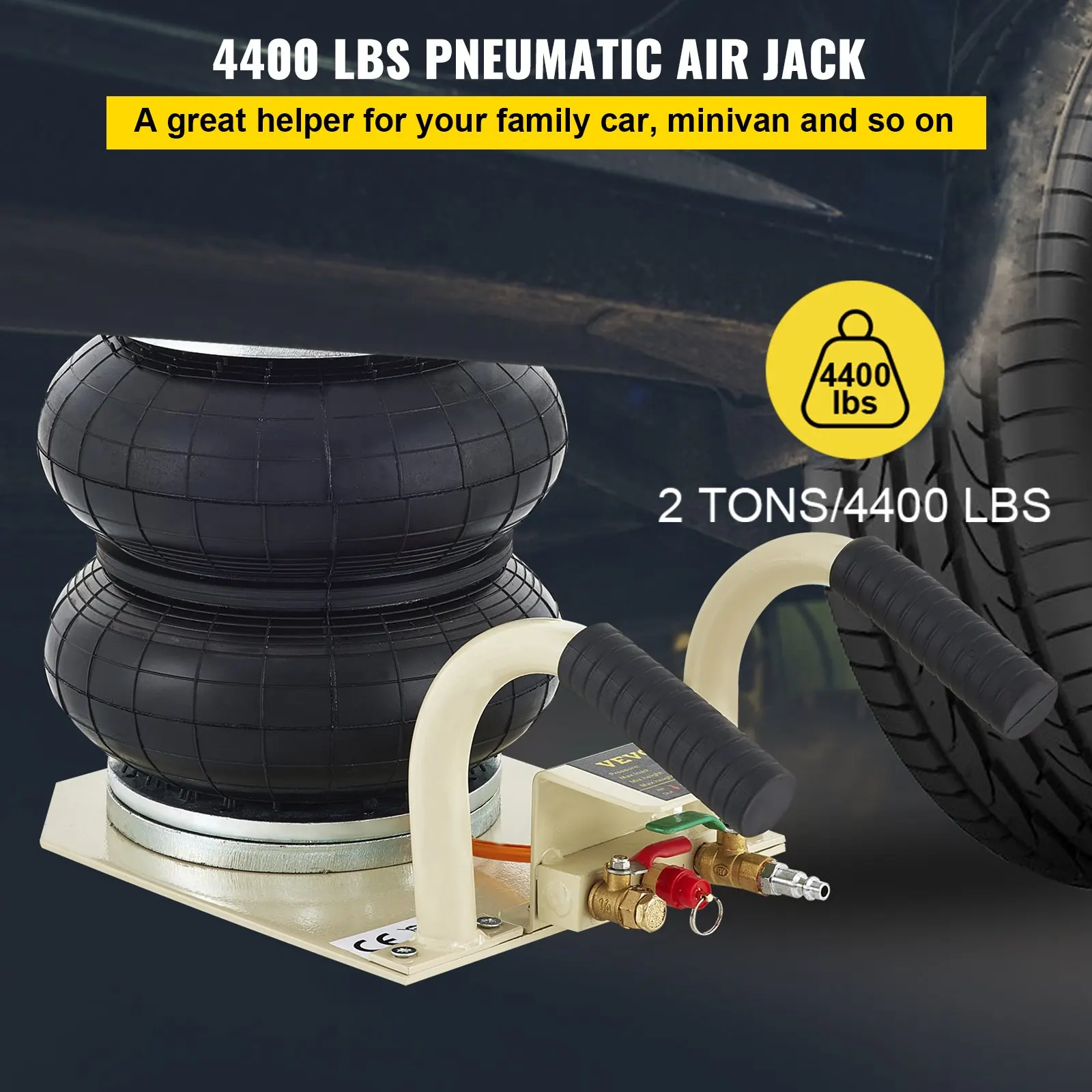 2 Ton/4400 LBS Air Bag Jack Pneumatic Jack Triple Bag Air Jack For Vehicle Fast Lifting Action