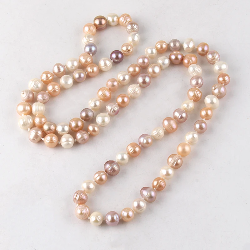 

RH Fashion Mixcolor Pearl Knotted Jewelry Freshwater Pearl Necklaces Women Festival Gift