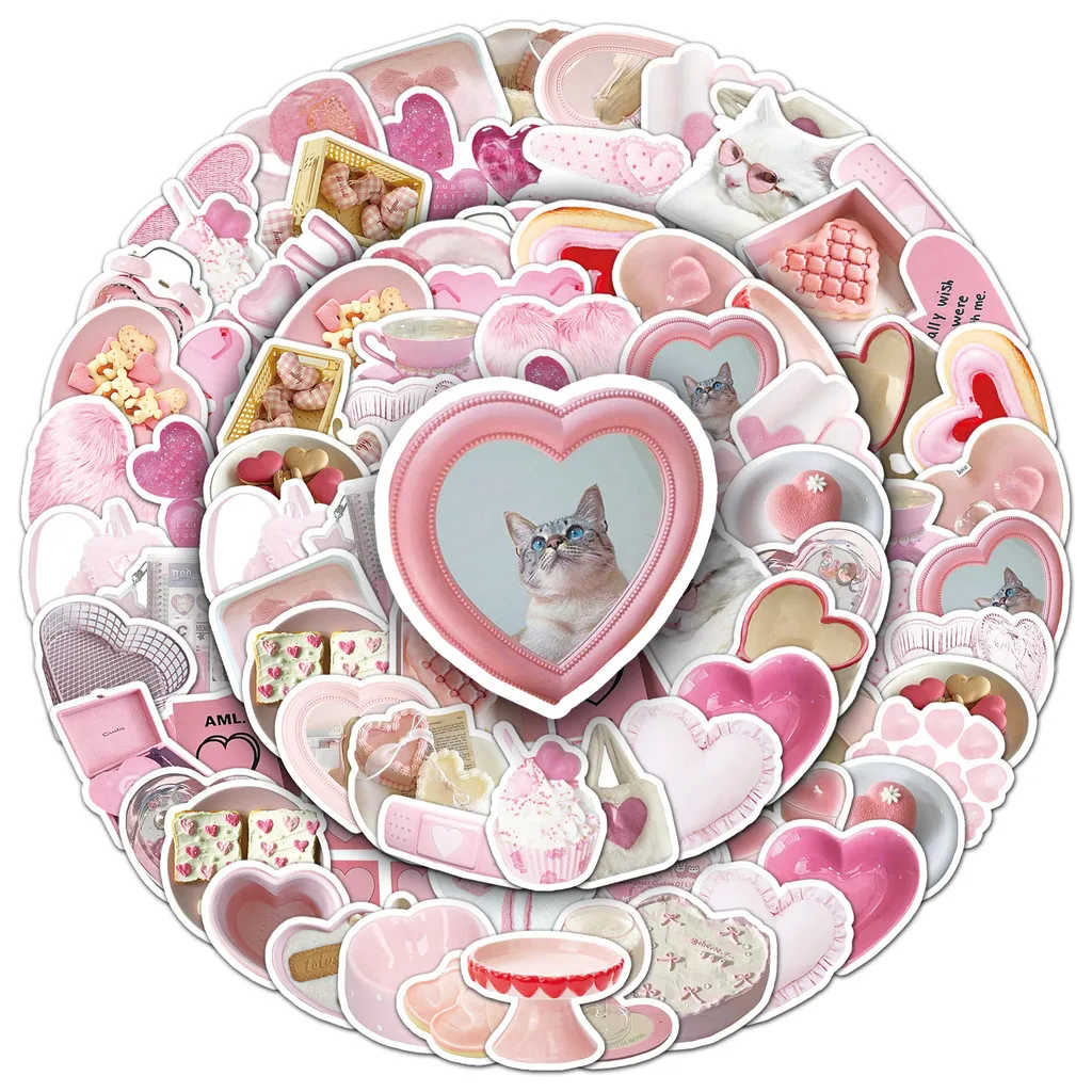 50Pcs Heart INS Style Stickers - Pink Pastel Cute Decor for Journal - Waterproof & Resin Safe LanLanStickersWorld Store