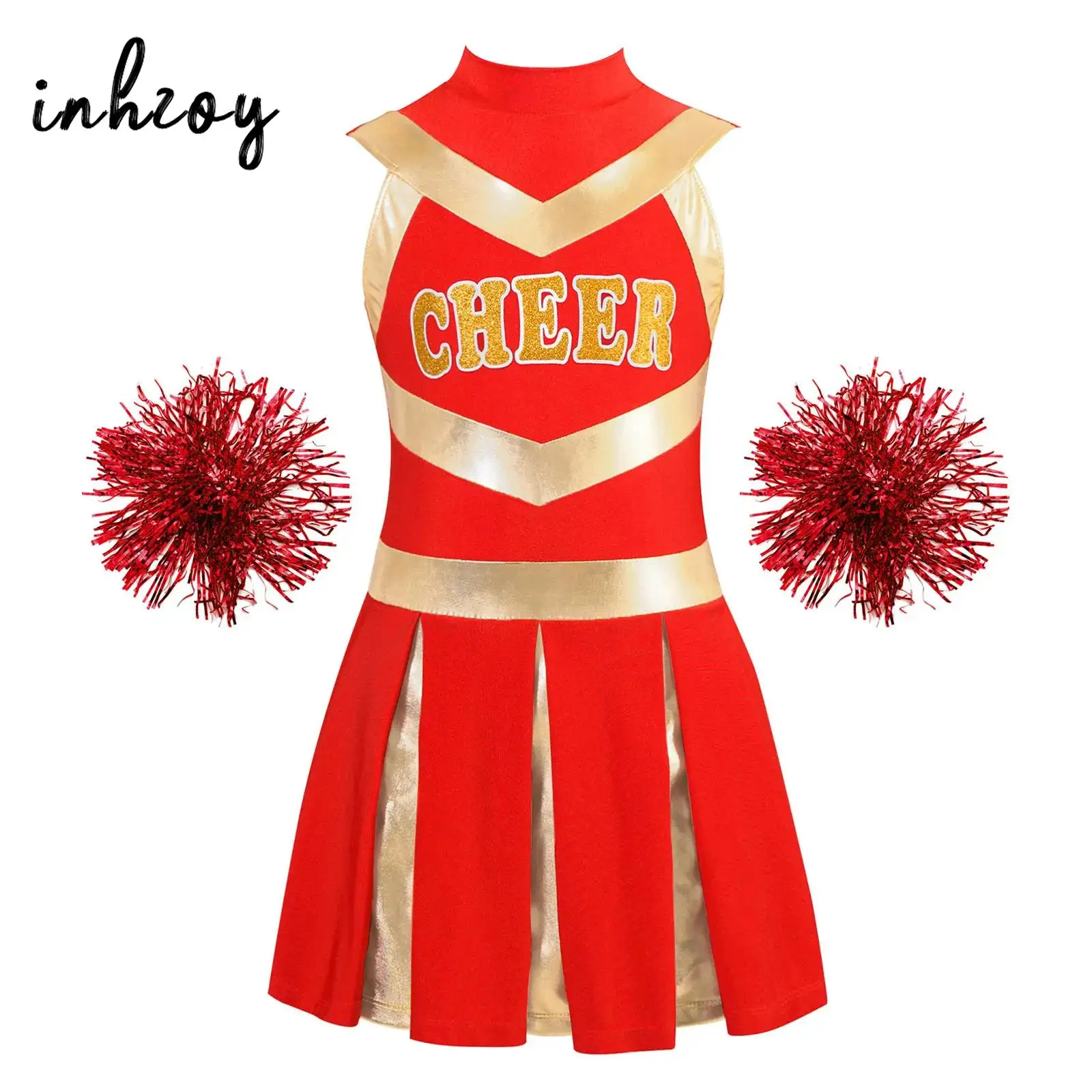 Meninas cheerleading traje esportes conhecer uniformes de líder de torcida mock pescoço sem mangas vestido plissado alegria desempenho roupas de dança