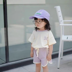 Summer Kids 2pcs Tracksuits Rabbit Embroidery Baby Boy and Girl Clothing Suits Short Sleeve T-shirt and Shorts Children Outfits