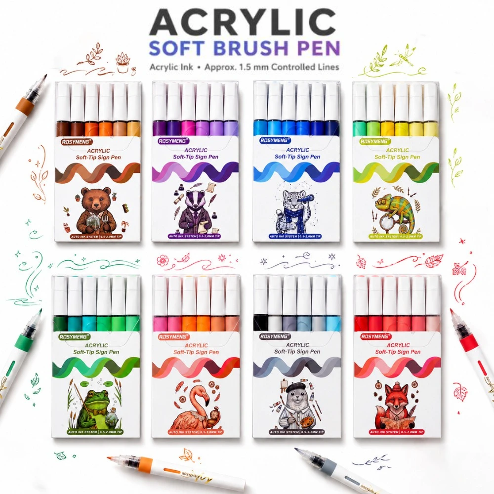 48/6 Colors Soft Tip Acrylic Color Marker Pens Brush Gel Pen for Rock Painting Making Drawing School Office Supplies Stationery