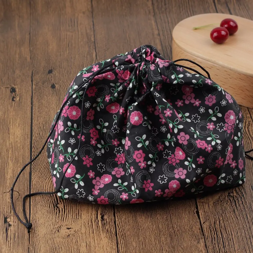 Bolsas de Picnic Unisex, bolsa de mano geométrica de lino y algodón para comida, bolsa de almuerzo con cordón, fiambrera de estilo japonés