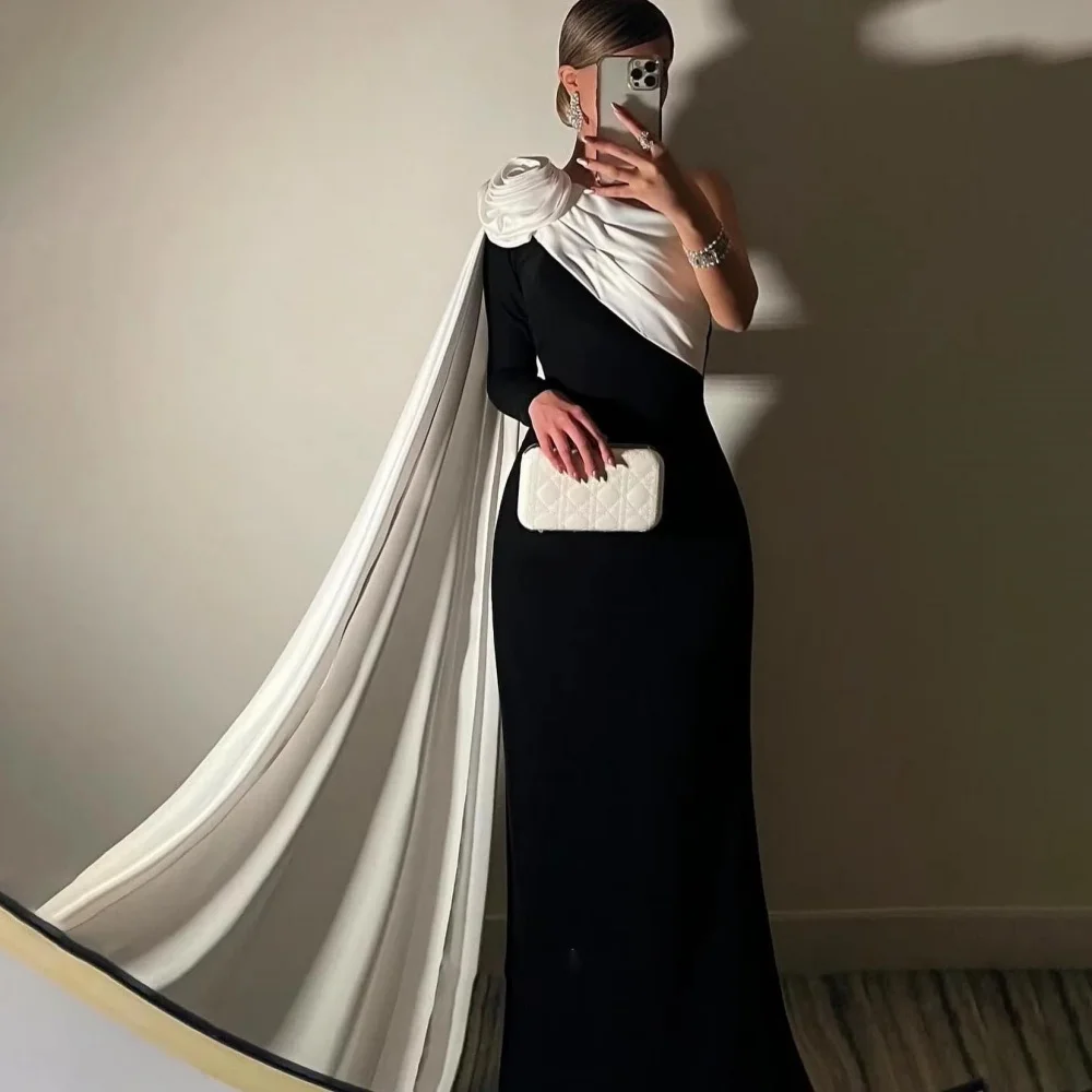 Aangepaste prachtige zeemeermin ruches vrouwen galajurk charmante een schouder vloerlengte feestjurk bloem vrouwen avondjurk