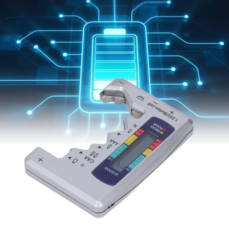 Digital Battery Tester ABS LCD Screen Button Cell Battery Checker For 1.5V 9V Metering Silver