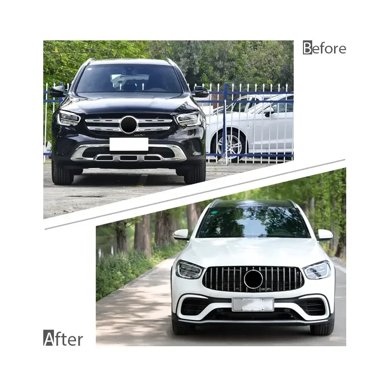 Upgrade to GLC63 AMG style body kit front rear bumper grille diffuser exhaust tail pipe for Mercedes Benz GLC X253 2016-2019