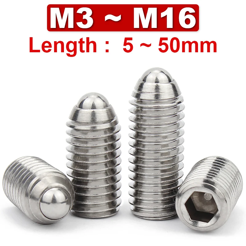 304 Stainless Steel Inner Hexagonal Machine Meter Screw Wave Ball Positioning Steel Ball Spring Plunger M3 M4 M5 M6 M8m10m12m16