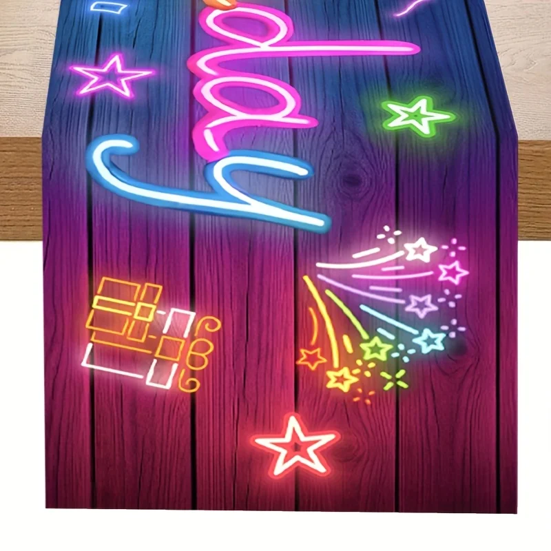 1 Piece of Neon Fluorescent Birthday Table Runner, Suitable for Farmhouse, Indoor, Kitchen, Celebrations, Table Decoration, Restaurant and Banquet Decoration Supplies