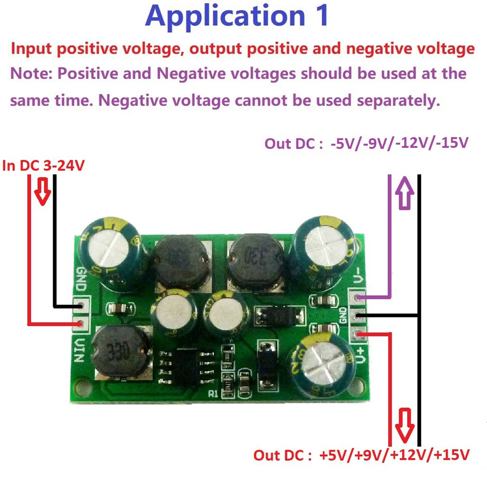 Positive Negative Voltage Dual Output 3-24V to ±5V ±9V ±12V ±15V Module DC-DC Voltage Converter Boost-Buck Power Supply Module