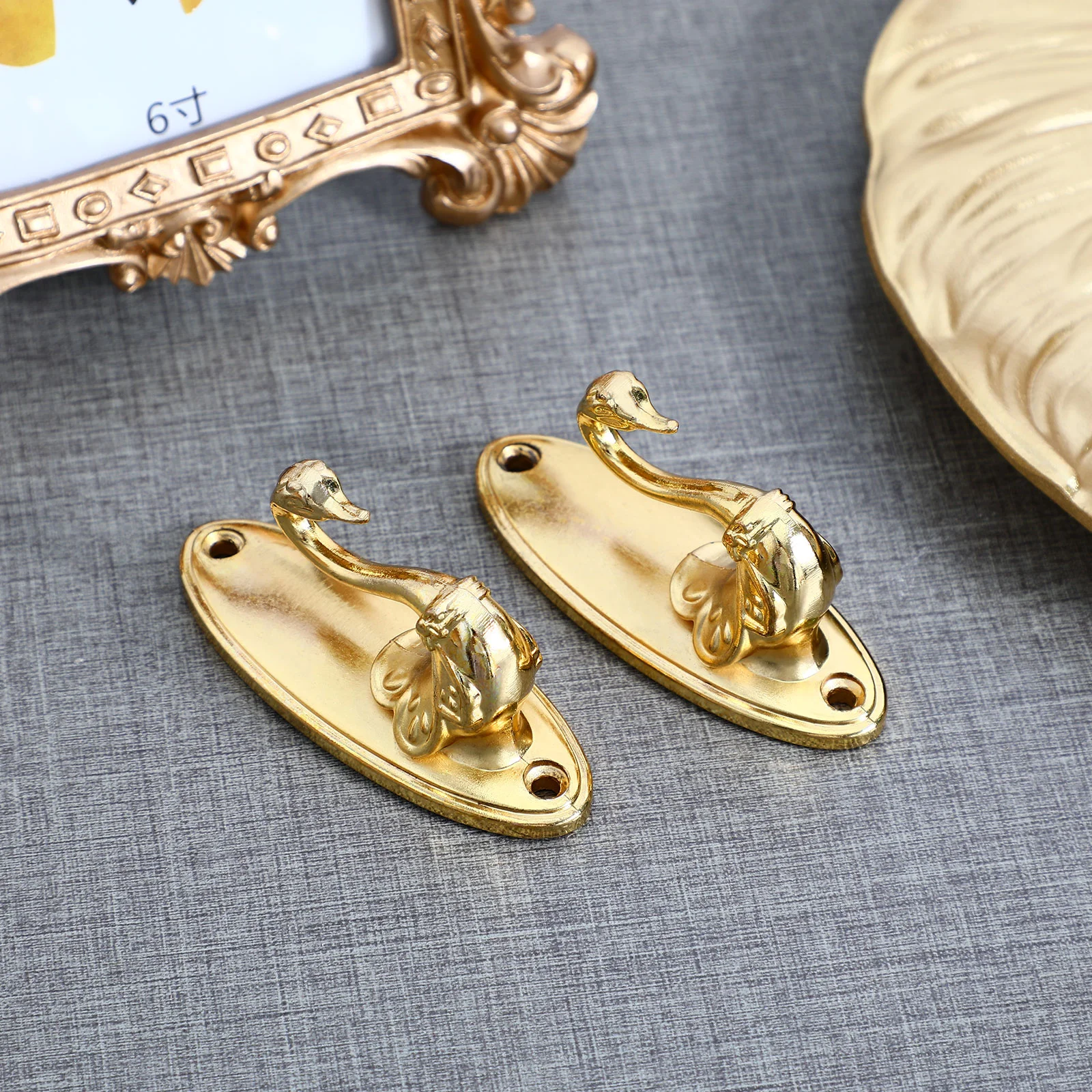 Pair of Vintage Swan Style Drapery Curtain Holdbacks Tieback Hooks (Golden) Swan curtain hook Vintage curtain tieback