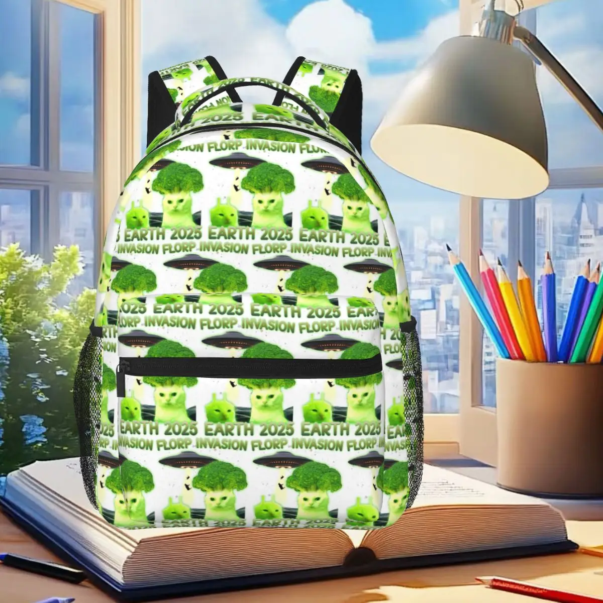 Glerp Glorp Alien Cat Brainrot Dank Meme Backpack Student Boys Girls BookBag Kids School Bag Laptop Shoulder Bags for Men Women