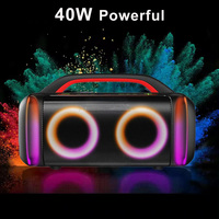 Portable Rechargeable Bluetooth Speaker 40 Watt Boombox 5.25 Inch Horn Portable with RED Lights Remove Control for Outdoor Party