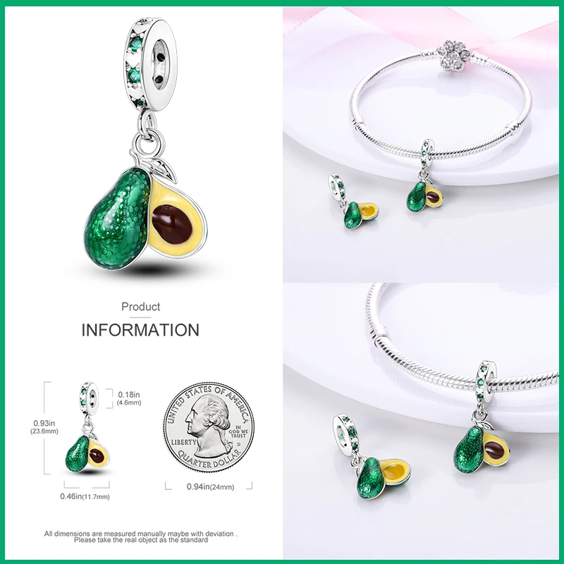 Abalorio de plata de ley 925, serie verde trébol de cuatro hojas, adecuado para pulsera Pandora original, producción artesanal