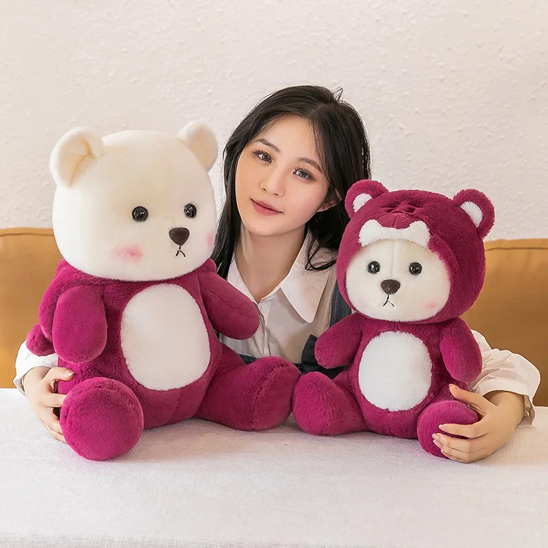 2024 Disney New Strawberry Bear Teddy Bear Doll Plush Toy 28-60cm Cute Pillow Children'S Day Birthday Gift Room Ornaments.