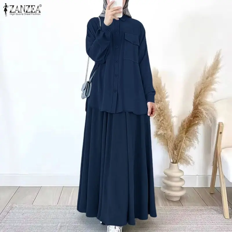 Femmes 2026 printemps correspondant ensembles ZANZEA automne tenues à manches longues chemise robe costume élégant travail 2 pièces ensembles solide OL survêtement