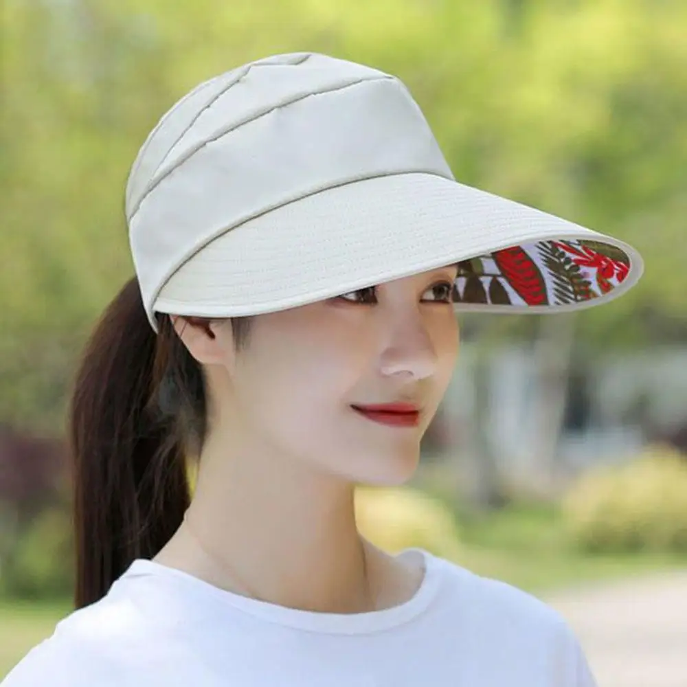 

Empty Top Hat Wide Brim Pearl Flower Sun Hat Anti-UV Beach Visor Cap Outdoor Foldable Fashion Simple Casual DIY Breathable Cap