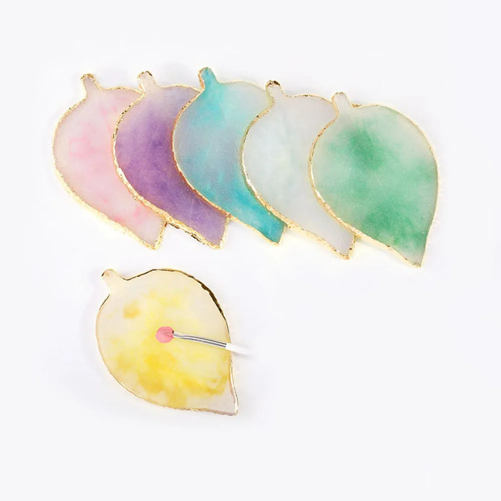 

1pc Resin Manicure Palette White Leaf Shaped Nail Art Color Mixing Tray Smooth Agate Tool For Pigments