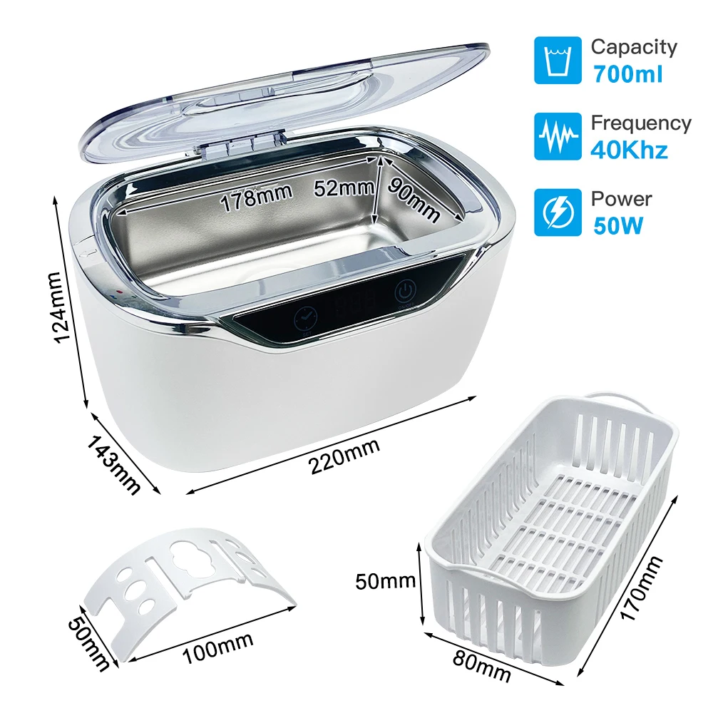 

700ml 50 Вт ультразвуковая очистка ванна таймер ювелирные очки маникюр нож зубной бритва аксессуары ультразвуковая 220 Вт EU вилка