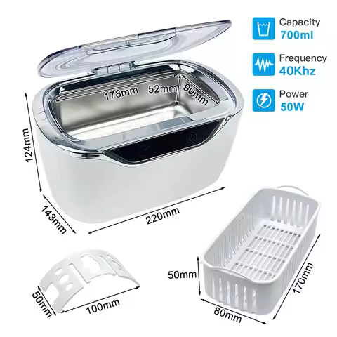 700ml 50W Ultrasonic Cleaner Bath Timer Jewelry Glasses Manicure Stones Cutters Dental Razor Parts Ultrasound Sonic 220V EU Plug