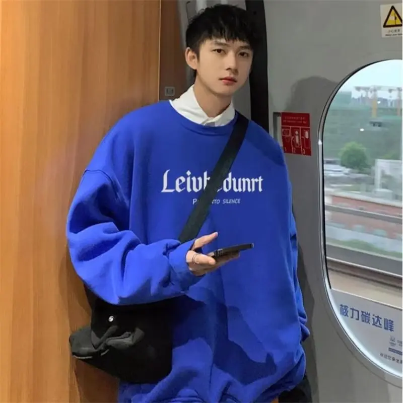 Korean Man Clothing Unisex Embroidery letters Retro Print Loose Sweatshirt Hip Hop Pullovers 2023 NewAutumn Winter O-Neck Basic