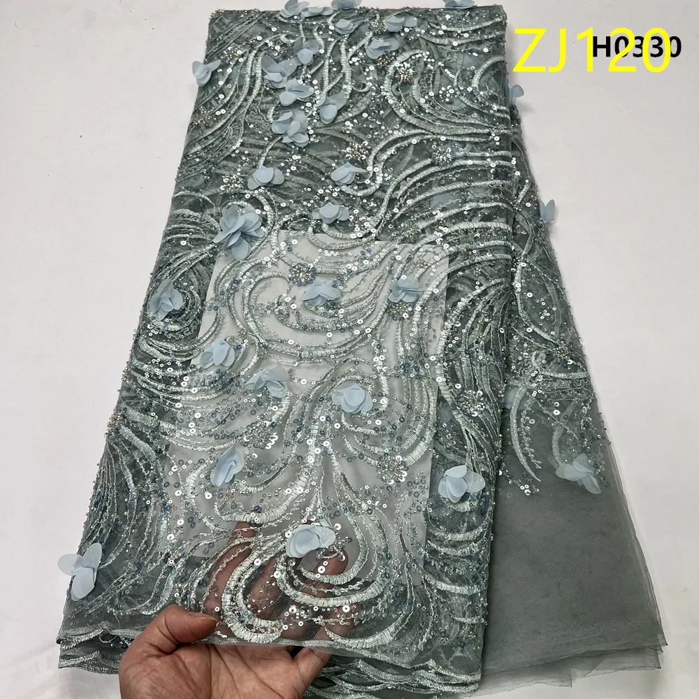 

2026 African Nigerian Latest High Quality With Tulle Sewing Lace Fabric Guipure Embroidery Dresses Sequins Beads 5Yards ZJ120